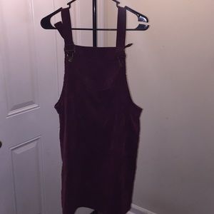 Wine corduroy overall dress